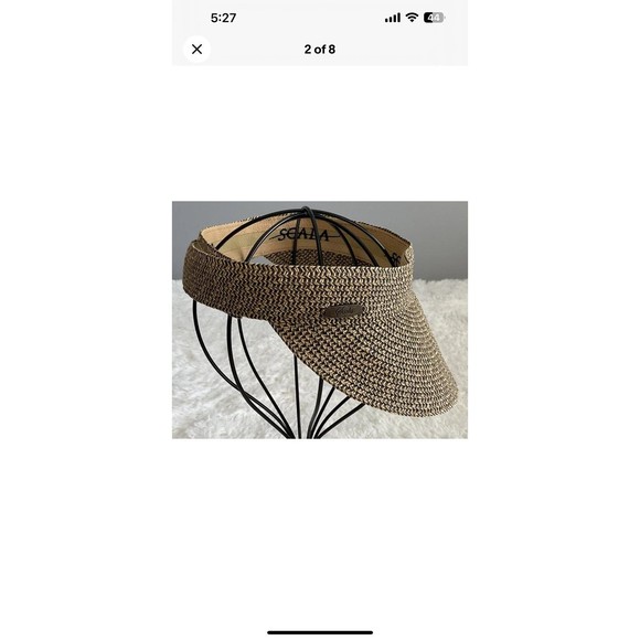 Scala Collezione Womens Straw Sun Visor Adjustable Hook/Loop Back Tan Black OSFM - Picture 2 of 7
